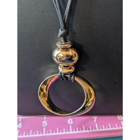 Corded Heavy Gold Tone Oval Pendant 32" Necklace W/ Back Feature - Picture 2 of 5